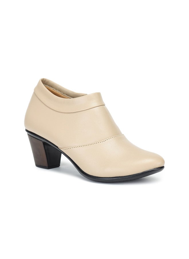 She Zone Cream-Coloured Block Heeled Boots for Women - Image 2