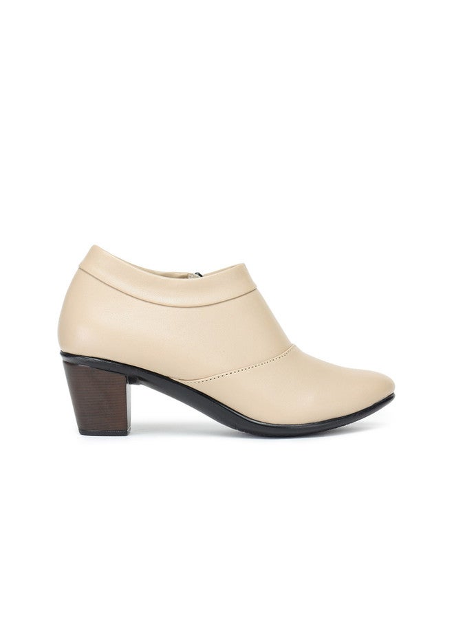 She Zone Cream-Coloured Block Heeled Boots for Women - Image 4