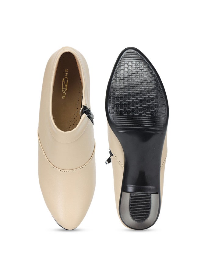 She Zone Cream-Coloured Block Heeled Boots for Women - Image 5