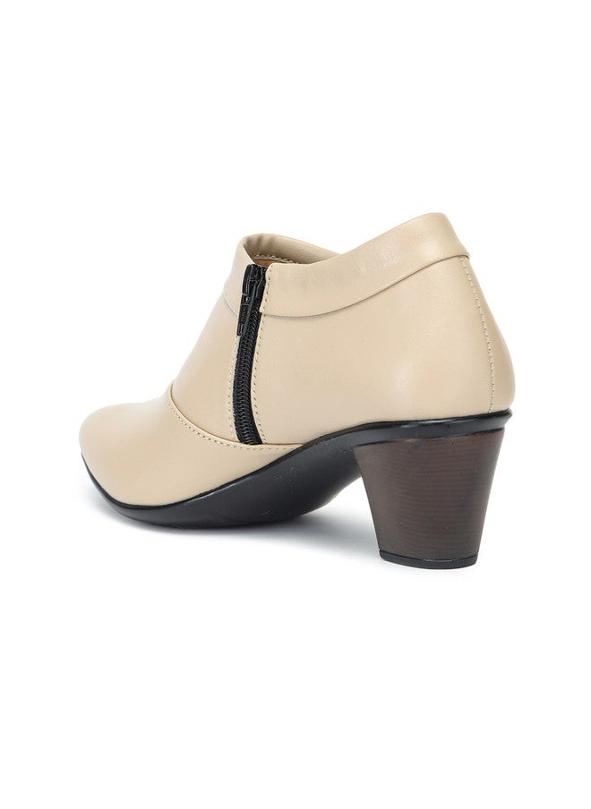 She Zone Cream-Coloured Block Heeled Boots for Women - Image 3