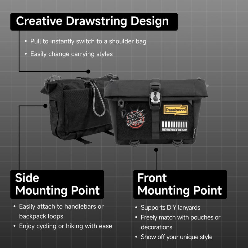 VSGO 3L Camera Sling Bag for Men, Techwear Photography Crossbody Pack with Waterproof Fabric, Modular Attachment Points, Hidden Pocket, Patch Area, Adjustable Drawstring for Streetwear Travel (Black) - Image 3