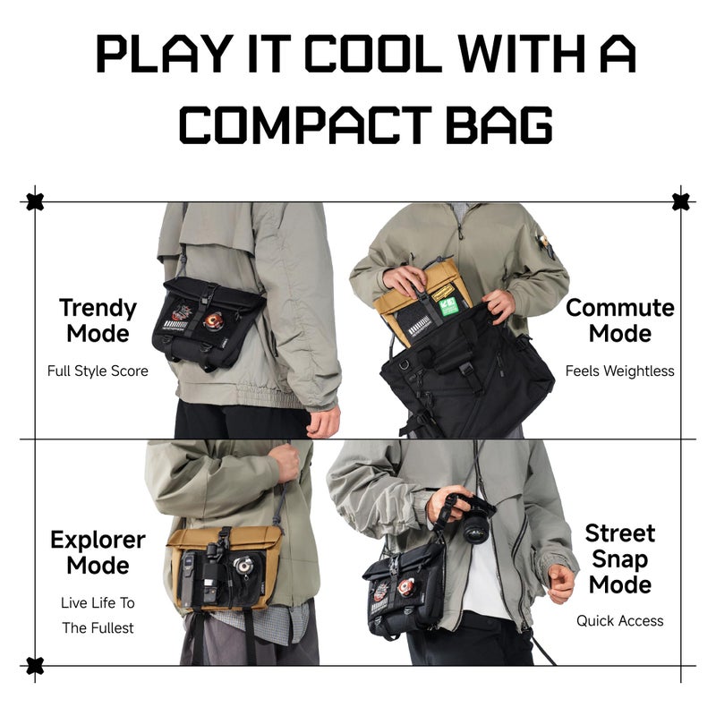 VSGO 3L Camera Sling Bag for Men, Techwear Photography Crossbody Pack with Waterproof Fabric, Modular Attachment Points, Hidden Pocket, Patch Area, Adjustable Drawstring for Streetwear Travel (Black) - Image 4