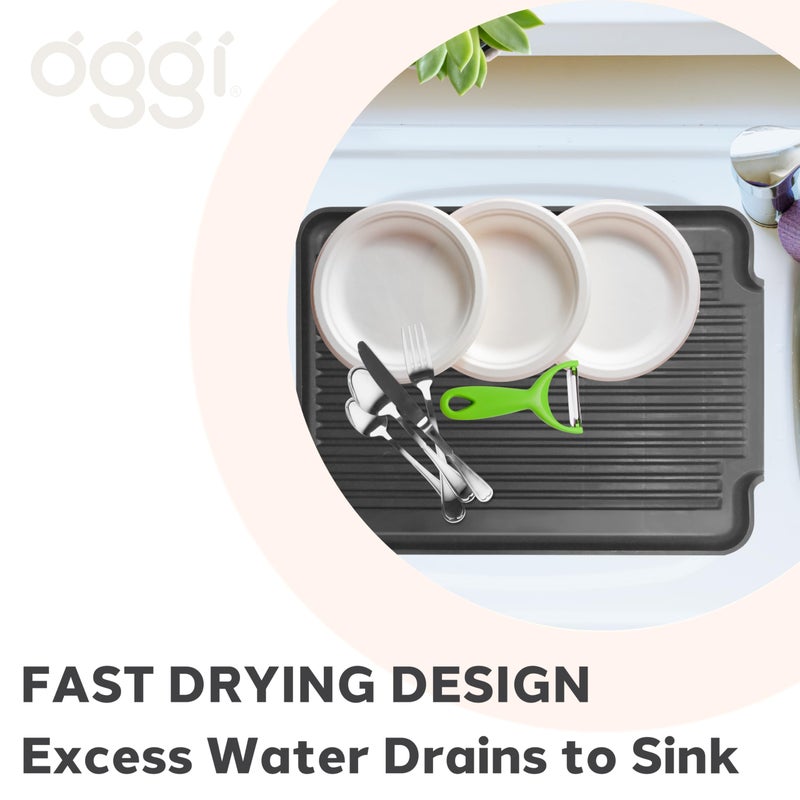 Oggi Dish Drain Board & Drying Rack Tray for Kitchen - Ideal Rigid Drainboard, Plate & Glass Drainer Tray, Dish Drain Boards for Kitchen Counter, 12.75 x 17.25 - Black - Image 4