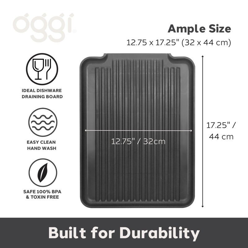 Oggi Dish Drain Board & Drying Rack Tray for Kitchen - Ideal Rigid Drainboard, Plate & Glass Drainer Tray, Dish Drain Boards for Kitchen Counter, 12.75 x 17.25 - Black - Image 2