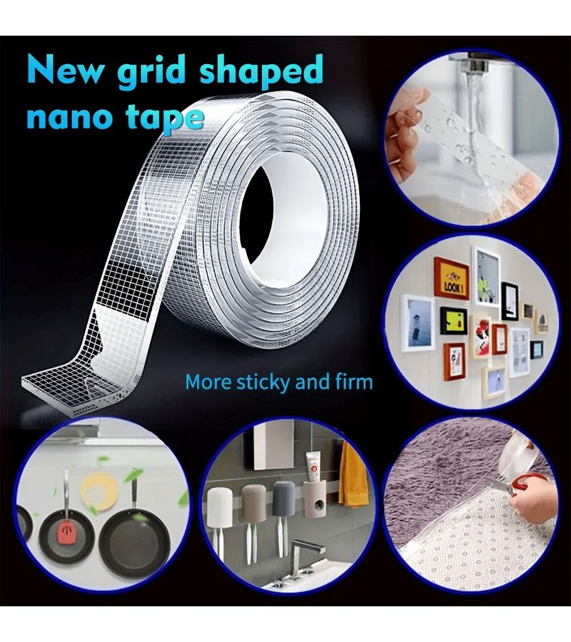 3 Rolls Transparent 196.85inch Nano Double Sided Tape High Strength Removable for Home Office - Image 2