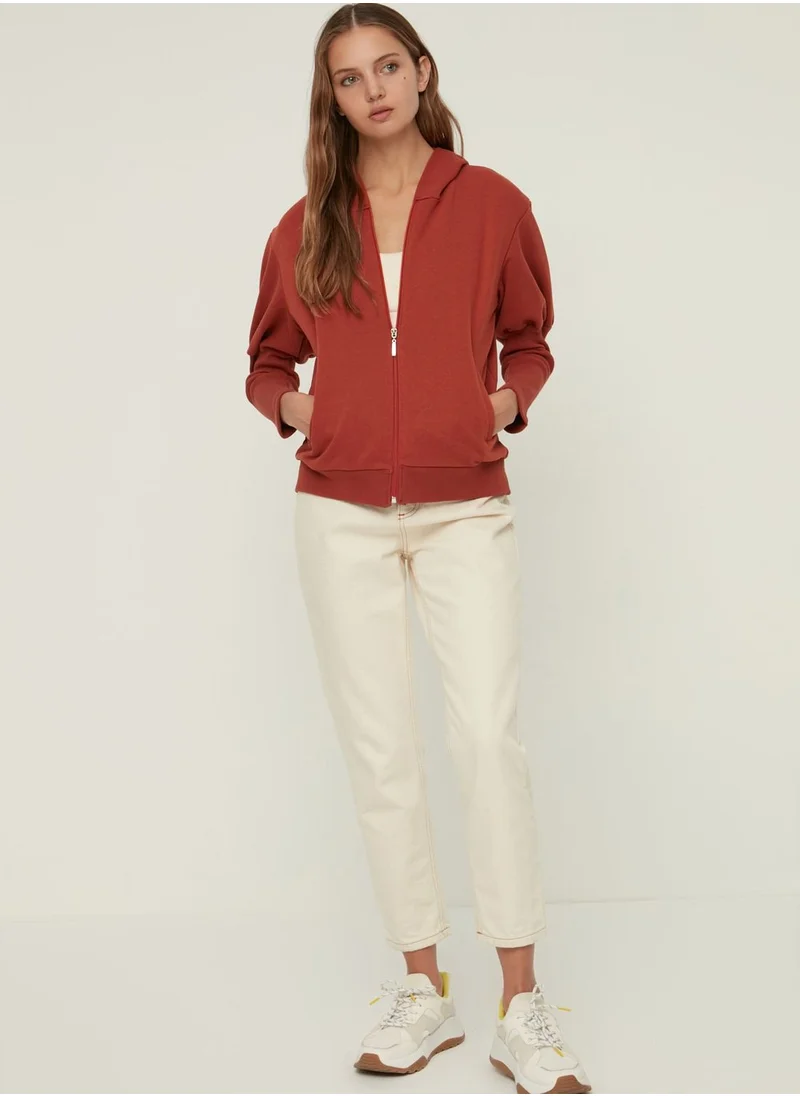 trendyol Zip Detail Knitted Hoodie