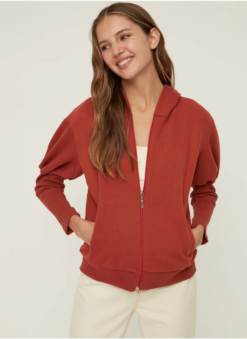 trendyol Zip Detail Knitted Hoodie
