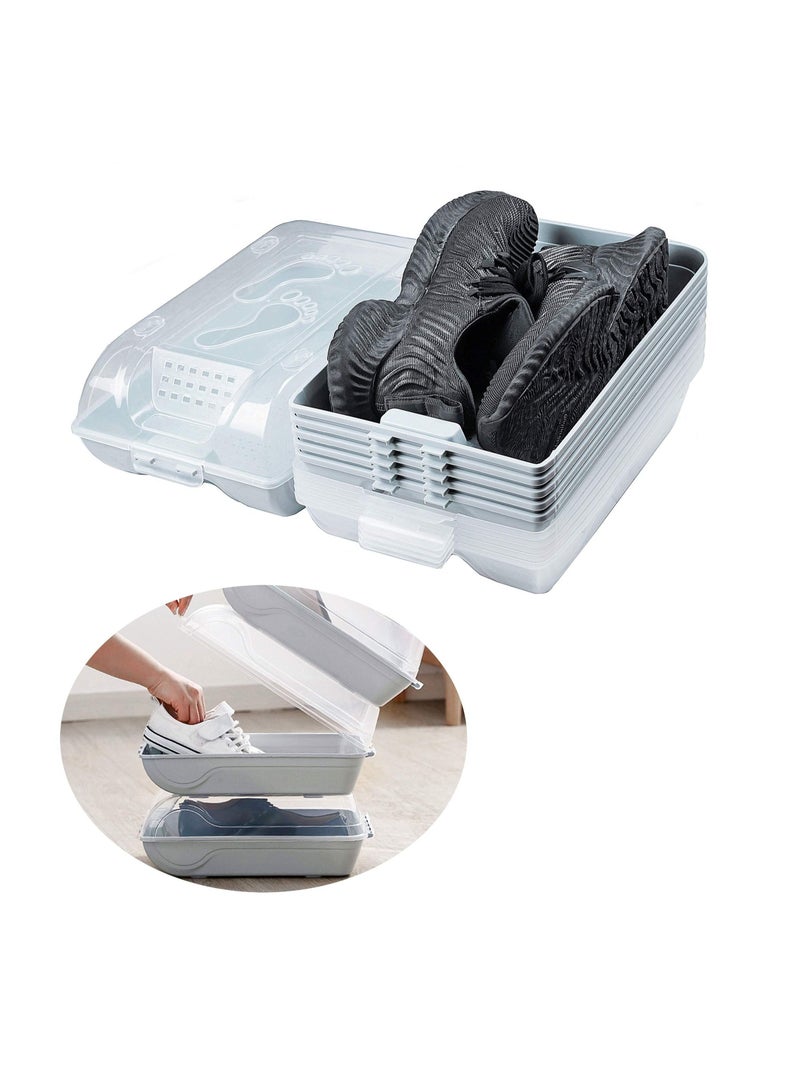 KASTWAVE Shoe Organizers, MAKINGTEC Clear Plastic Shoe Racks for Closets and Entryway, Shoes Containers Stackable, Shoe Storage Boxes with Lids for Sneakers (6 Pack Light Blue) - Image 1