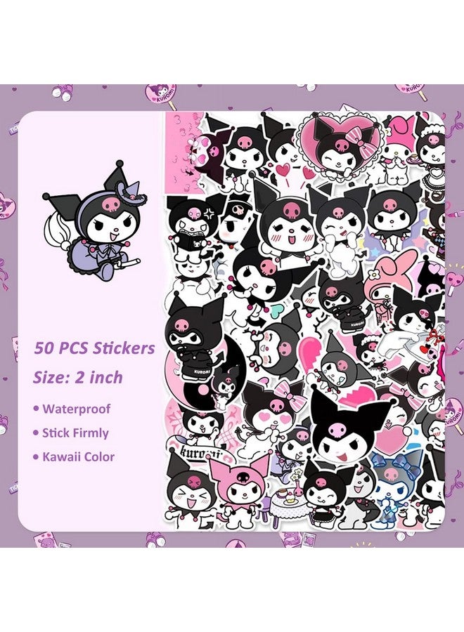 HASTHIP HASTHIP® 23Pcs Kawaii Kuromi School Supplies Set, Kawaii Stationeries Set with Notebook Pencil Pouch, Click Pens, Card Holder, Book Markers, 50Pcs Kuromi Stickers, Note Stickers, Girls School Gift Set  - Image 4