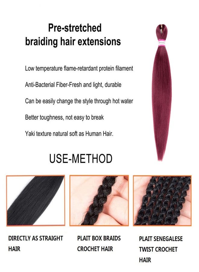 Dorsanee Burgundy Braiding Hair Pre Stretched 20 Inch 8 Packs Braiding Hair Extensions for Crochet Box Braids Twists Locs Hair Itch Free Soft Yaki Texture Hot Water Setting (20inch,#Burgundy) - Image 3