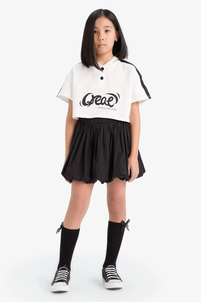 ديفاكتو Girl Poplin Balloon Fit Skirt