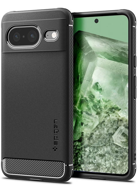 Rugged Armor for Google Pixel 8 Case Cover with Carbon Fiber Textures - Matte Black