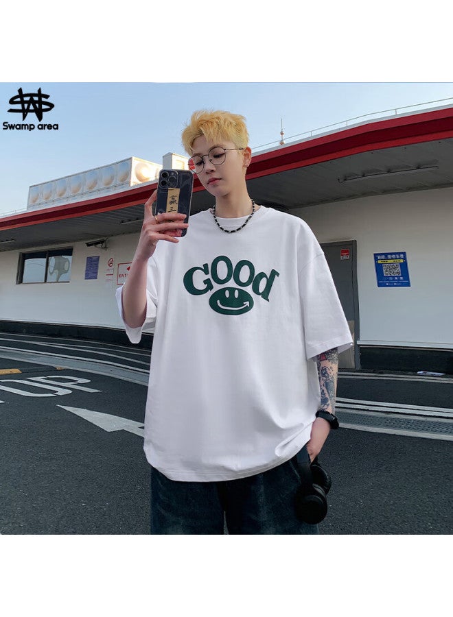 Swamp Area Short-sleeve T-shirt Couple Outfit For Men And Women, Summer Casual Simple Loose Versatile Half-sleeve Top Sw012 Shell White XL - Image 1