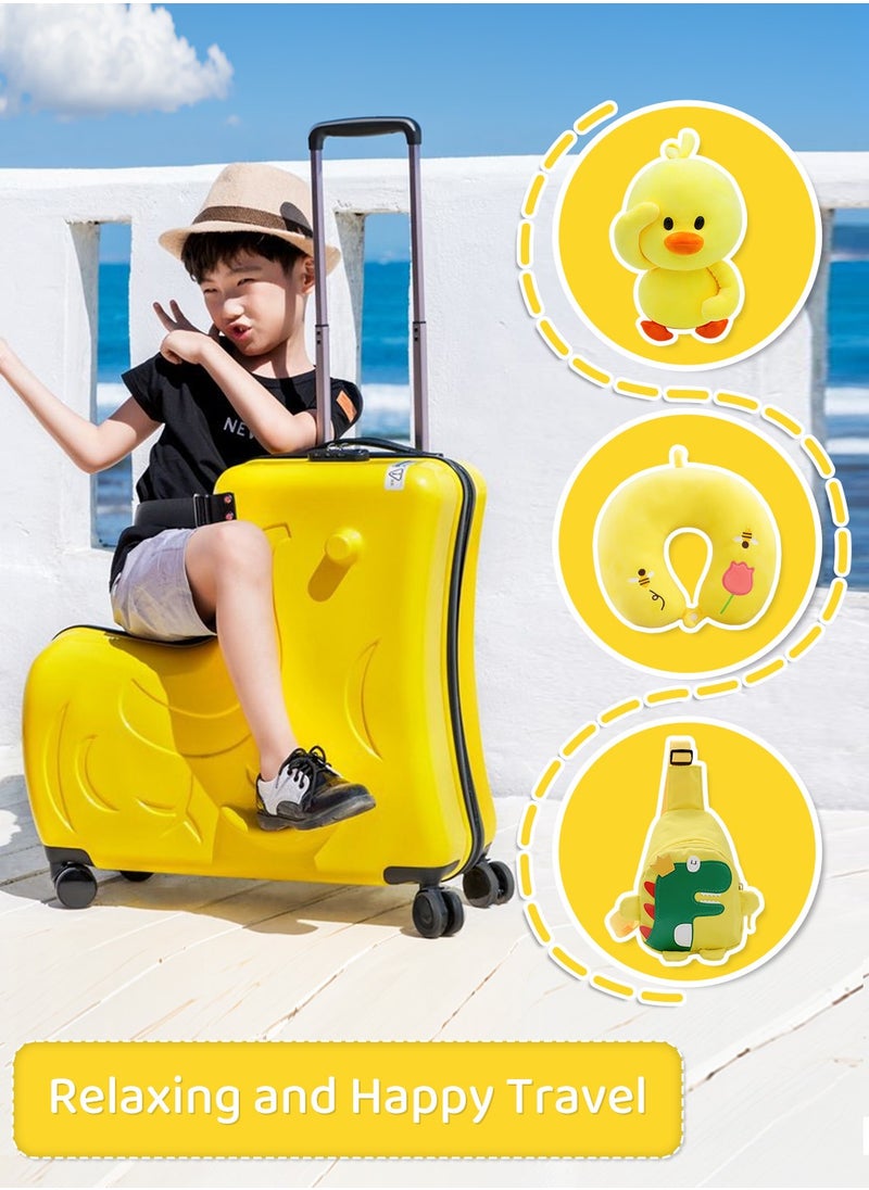 Moovant 4PCS 20" Kid's Ride-on Travel Suitcase Set, Rolling Luggage Set with Wheels, Carry Trolley Luggage with Password Lock, Children's Ride On Trolley Luggage, for Girls Boys Toddlers Children  - Image 2