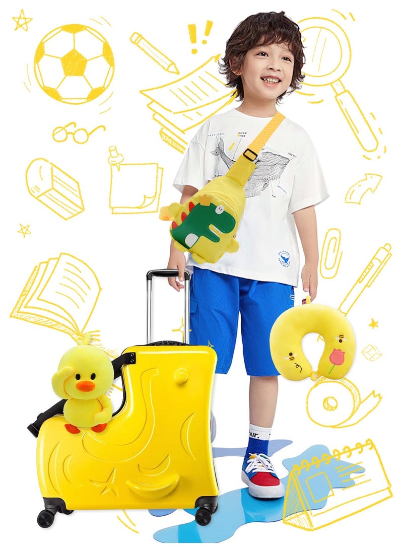 Moovant 4PCS 20" Kid's Ride-on Travel Suitcase Set, Rolling Luggage Set with Wheels, Carry Trolley Luggage with Password Lock, Children's Ride On Trolley Luggage, for Girls Boys Toddlers Children  - Image 3