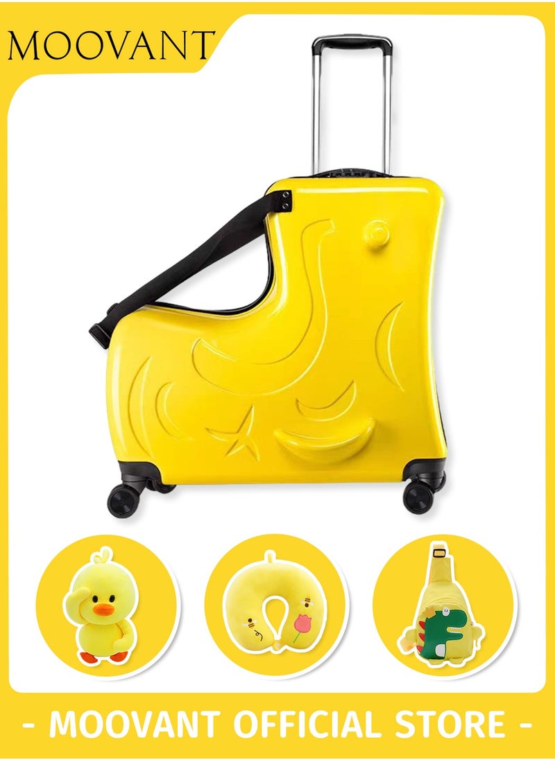 Moovant 4PCS 20" Kid's Ride-on Travel Suitcase Set, Rolling Luggage Set with Wheels, Carry Trolley Luggage with Password Lock, Children's Ride On Trolley Luggage, for Girls Boys Toddlers Children  - Image 1