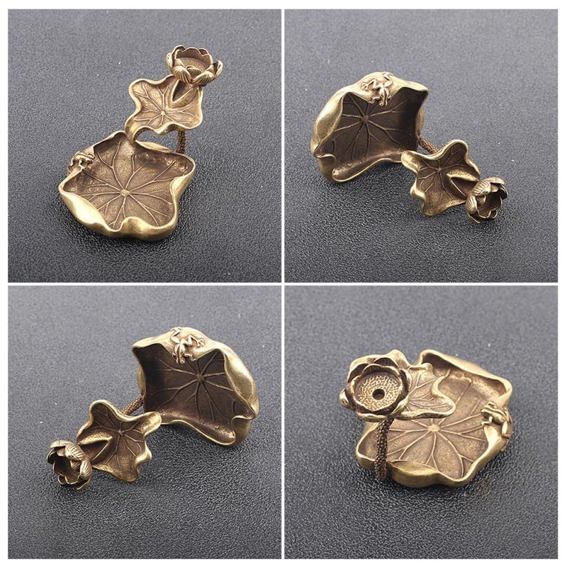 Solid Brass Lotus Incense Holder with Leaf Base for Meditation Home Fragrance Accessory - Image 3