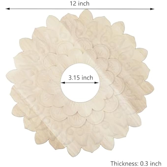 WOODEN CEILING FAN MEDALLION MOLDED WOOD CARVED FLOWER LIGHT CEILING COVER LIGHTING CEILING MEDALLION HOME DECORATIVE FOR LIGHT FIXTURES CEILING FANS CHANDELIERS, 12" OD X 3.15" ID - Image 3