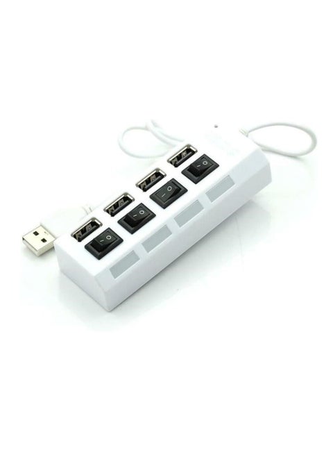 4 Port 2.0 USB Hub, Portable High-speed Multi Port Data Hub, Multi-Device Expansion Splitter Lead Cable Adapter for PC, Laptop, Desktop, Flash Drive, HDD, Console, Computer, Keyboard, Mouse (white)