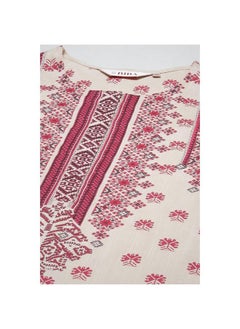 Biba BIBA Printed Rayon Round Neck Women's Kurta (Pink,Size_32)  - Image 3