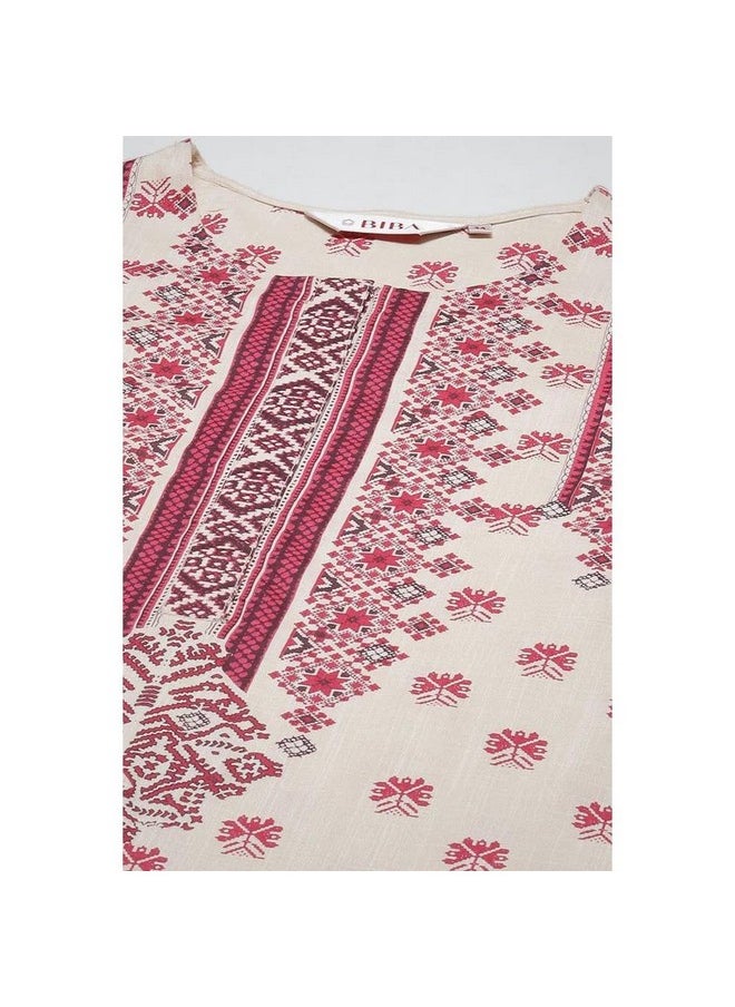 Biba BIBA Printed Rayon Round Neck Women's Kurta (Pink,Size_32)  - Image 3