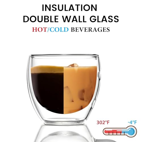 HAKKU Double Wall Insulated Glass Coffee Mugs with Handle Set of 2 | 250ml | Everyday Drinking Tea Cups Perfect for Latte, Espresso, Cappuccinos, Tea Bag, Hot & Cold Beverage (2, 250ML) - Image 5