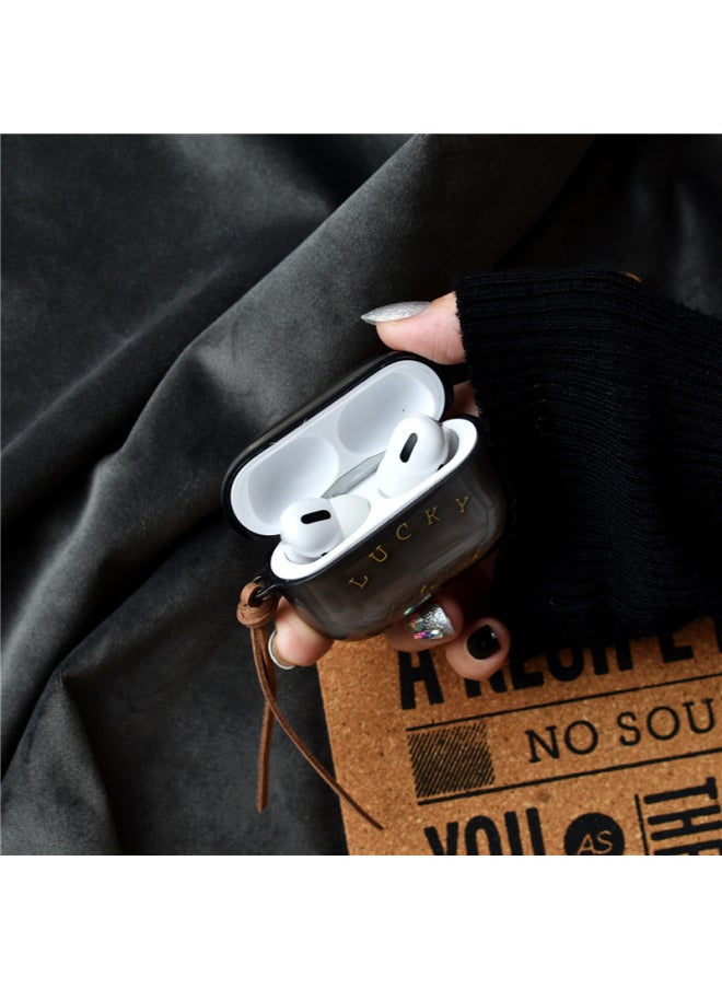 Generic - Simple Letter Suitable For AirPods Pro Protective Case For Apple 2/3 Generation Bluetooth Wireless Headphone Case Black Soft Case-Color:Transparent Gray LUCKY + Chain-Applicable Model:AirPods1/2nd Generation General - Image 1