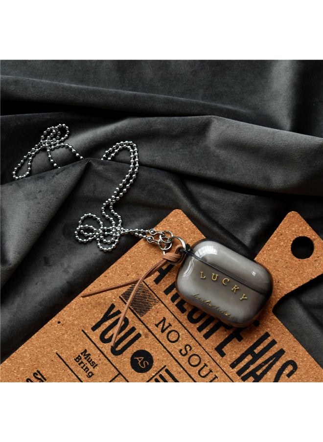 Generic - Simple Letter Suitable For AirPods Pro Protective Case For Apple 2/3 Generation Bluetooth Wireless Headphone Case Black Soft Case-Color:Transparent Gray LUCKY + Chain-Applicable Model:AirPods1/2nd Generation General - Image 1