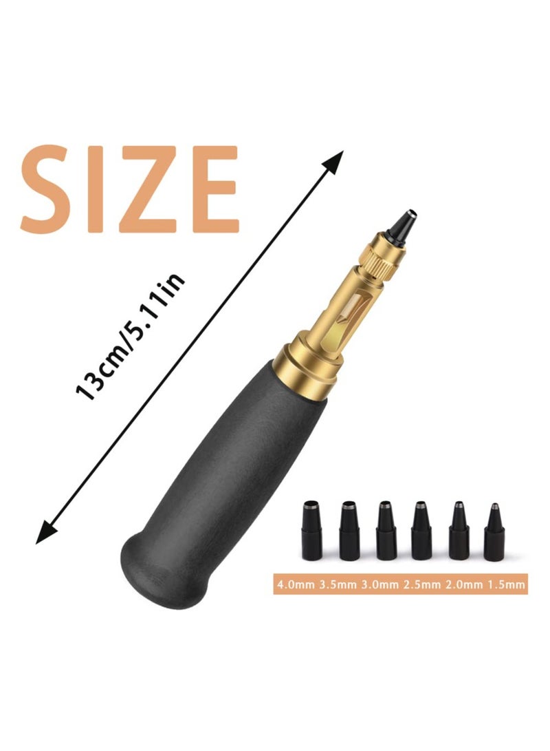 KASTWAVE Adjustable Screw Hole Punch Automatic Hole Punch Tool with Black Wooden Handle Bookbinding Tool Leather Hole Punch with 6 Tips Size 1.5mm/2mm/2.5mm/3mm/3.5mm/4mm - Image 2