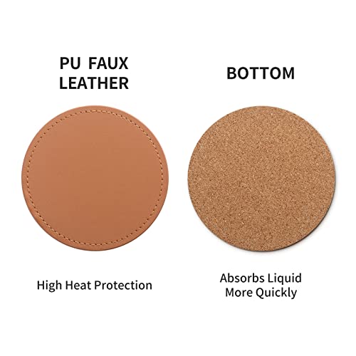 CASEGRACE Drink Coasters with Metal Holder Stand Set of 6, PU Leather Absorbent Coasters with Cork Base Table Coaster Set Decorative Coffee Cup Coasters Housewarming Gift for Home Decor - Image 3