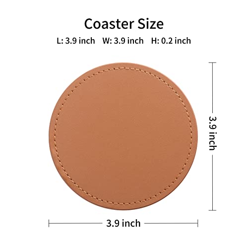 CASEGRACE Drink Coasters with Metal Holder Stand Set of 6, PU Leather Absorbent Coasters with Cork Base Table Coaster Set Decorative Coffee Cup Coasters Housewarming Gift for Home Decor - Image 2