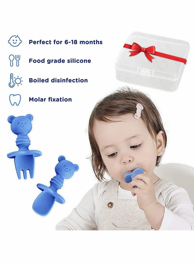 Silicone Self Feeding Utensil, Baby Fork and Spoon Set, KASTWAVE Easy Grip Toddler Cutlery Kit with Carry Case BPA Free Anti Choke for Infant Toddler Children Weaning, 6-12 Months - Image 4