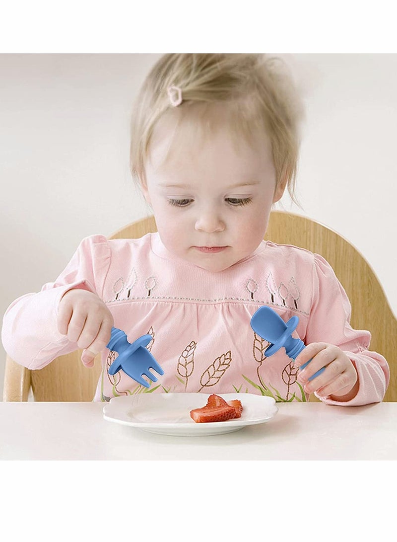 Silicone Self Feeding Utensil, Baby Fork and Spoon Set, KASTWAVE Easy Grip Toddler Cutlery Kit with Carry Case BPA Free Anti Choke for Infant Toddler Children Weaning, 6-12 Months - Image 2