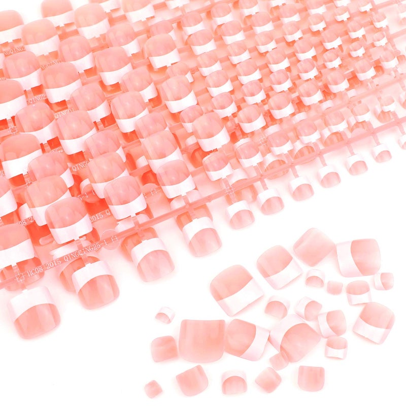 240Pcs Natural French Fake Nails Tips Set, Nail Art Decoration Full Cover Pink White False Nail Tips for DIY Salon Manicure Sticker Tools - S