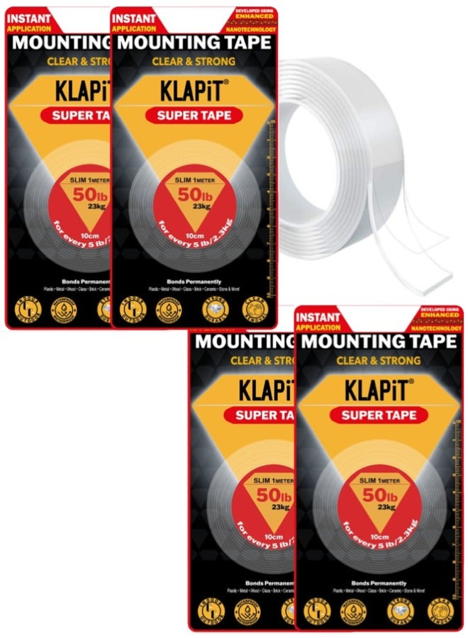 KLAPiT KLAPiT SUPER TAPE Double Sided Tape Heavy Duty Mounting Tape Holds 50 Pounds or 23Kg Weight Using Enhanced Nano Technology. Clear Tape for Wall, Wood, Tile, Stone, Glass, Metal and Acrylic (4pcs)  - Image 1