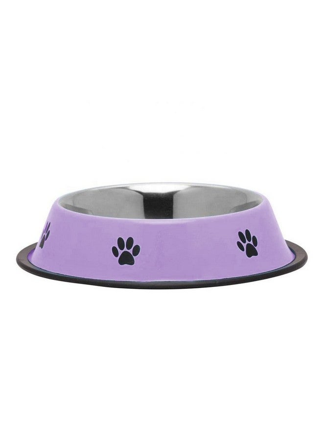 Emily Pets Stainless Steel Paw Printed Food Water Feeding Bowl And Black Rubber Base Dogs & Puppies (Purple Colour) - Image 1