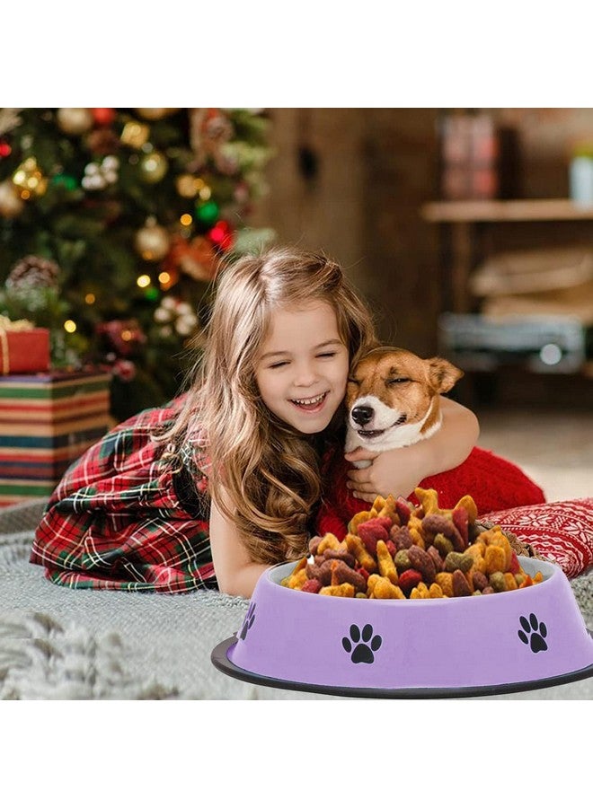 Emily Pets Stainless Steel Paw Printed Food Water Feeding Bowl And Black Rubber Base Dogs & Puppies (Purple Colour) - Image 3