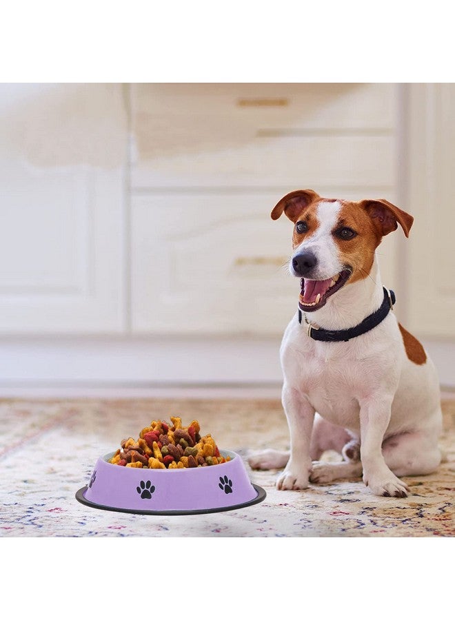 Emily Pets Stainless Steel Paw Printed Food Water Feeding Bowl And Black Rubber Base Dogs & Puppies (Purple Colour) - Image 5