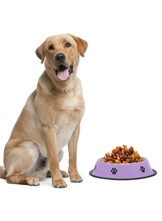 Emily Pets Stainless Steel Paw Printed Food Water Feeding Bowl And Black Rubber Base Dogs & Puppies (Purple Colour) - Image 4