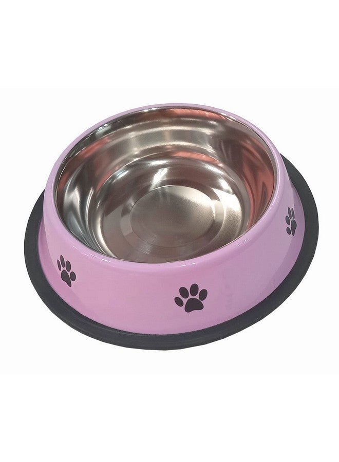 Emily Pets Stainless Steel Paw Printed Food Water Feeding Bowl And Black Rubber Base Dogs & Puppies (Purple Colour) - Image 2