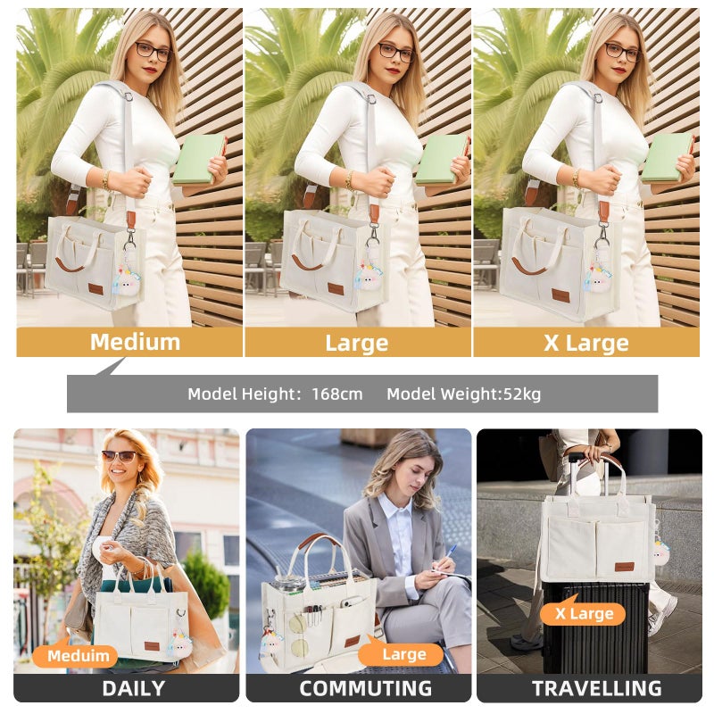 BECOJADDE Canvas Tote Bag Purse for Women with Zipper Closure, Individual Compartments, Detachable Strap & Bottom Support, Ideal for Work, School, Travel, Daily, College, Bible - Image 2