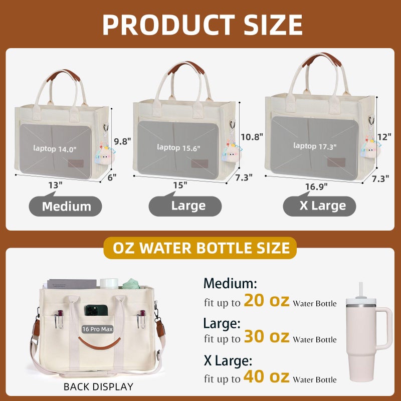 BECOJADDE Canvas Tote Bag Purse for Women with Zipper Closure, Individual Compartments, Detachable Strap & Bottom Support, Ideal for Work, School, Travel, Daily, College, Bible - Image 5