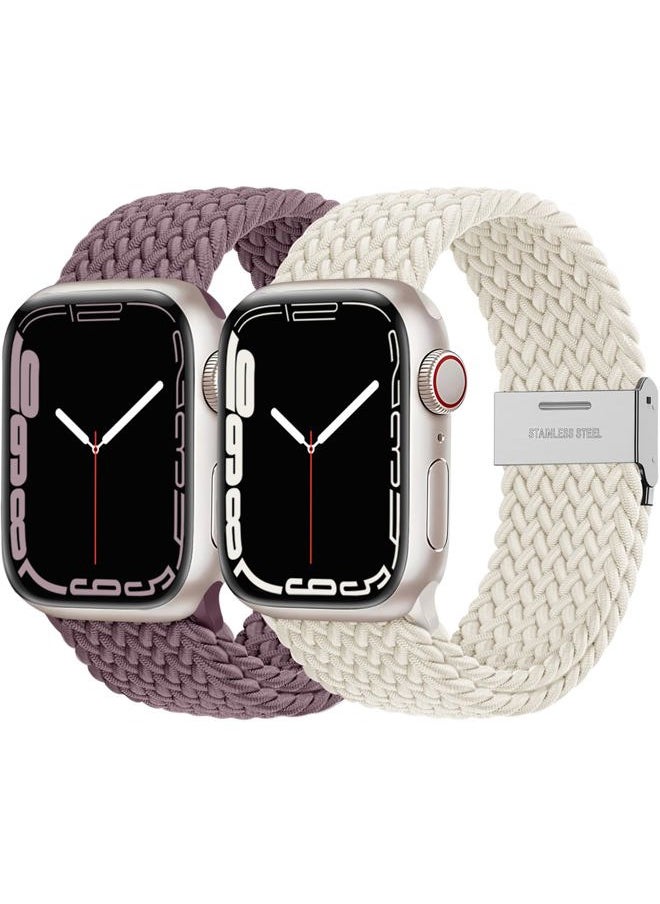 Lerobo - 2 Pack Elastic Nylon Compatible with Apple Watch Band 44mm 45mm 42mm Series 3/ 49mm Women Men,Stretchy Braided Solo Loop Strap Accessories for iWatch Ultra Series 10 46mm/9/8/7/6/5/4/3/SE/2/1 - Image 1