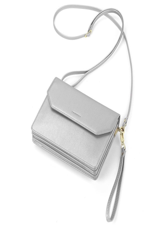 nuoku Crossbody for Women, Evening Wristlet Handbag, Cute Clutch PU Leather Shoulder Bag,Silver - Image 1