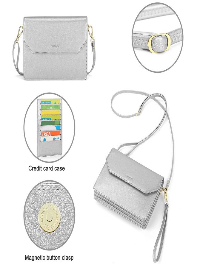 nuoku Crossbody for Women, Evening Wristlet Handbag, Cute Clutch PU Leather Shoulder Bag,Silver - Image 5