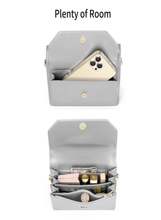 nuoku Crossbody for Women, Evening Wristlet Handbag, Cute Clutch PU Leather Shoulder Bag,Silver - Image 4