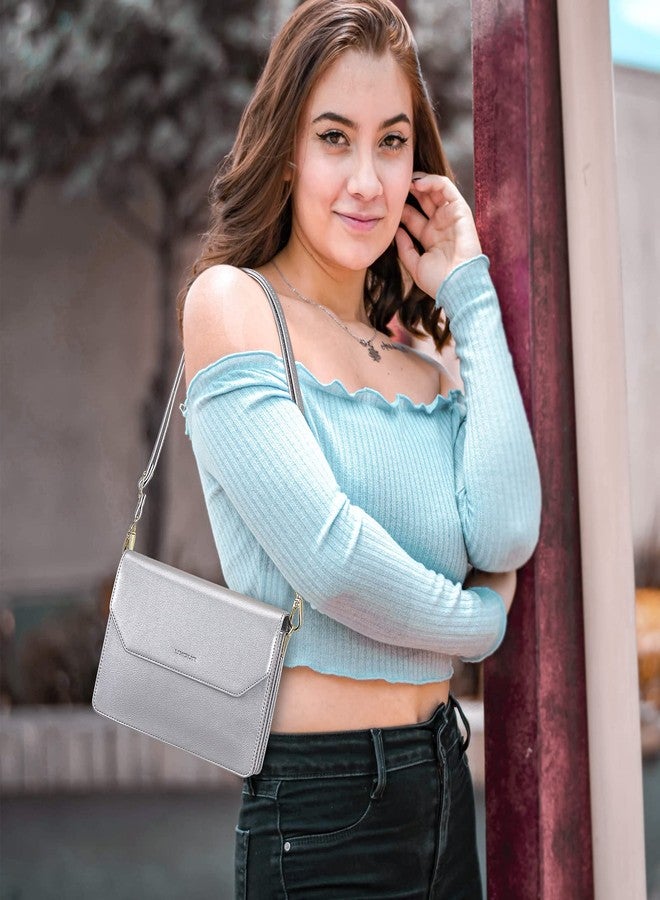 nuoku Crossbody for Women, Evening Wristlet Handbag, Cute Clutch PU Leather Shoulder Bag,Silver - Image 2