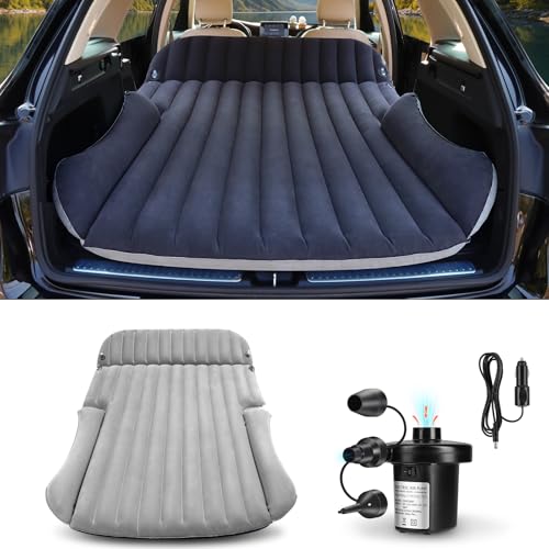 Ciremiv SUV Air Mattress with DoubleSided Flocked Surface 6 Inflatable Car Bed with Pump Pillow Leakproof Car Mattress for Trunk Auto Camping Road Trip BlackGrey Reversible - Image 1
