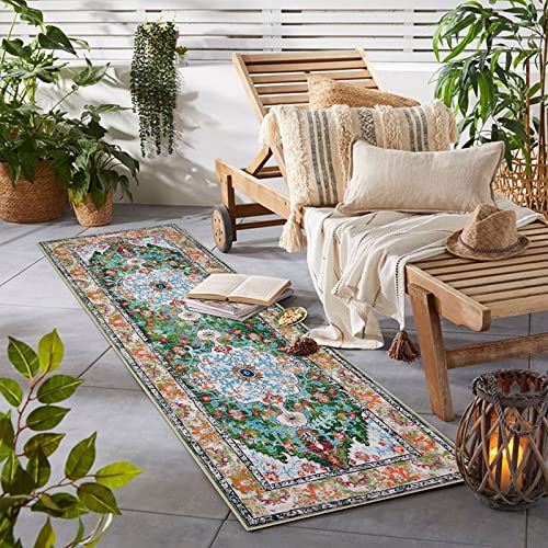 U'Artlines 2' x 6' Boho Hallway Runner Rug, Non Slip Washable Vintage Farmhouse Kitchen Rug Accent Area Carpet for Entryway Laundry and Living Room (Green) - Image 4