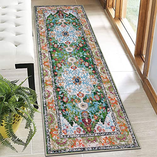 U'Artlines 2' x 6' Boho Hallway Runner Rug, Non Slip Washable Vintage Farmhouse Kitchen Rug Accent Area Carpet for Entryway Laundry and Living Room (Green) - Image 1